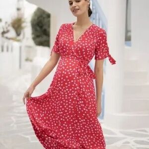 Seraphine Red Wrap Maternity Dress - Size 10